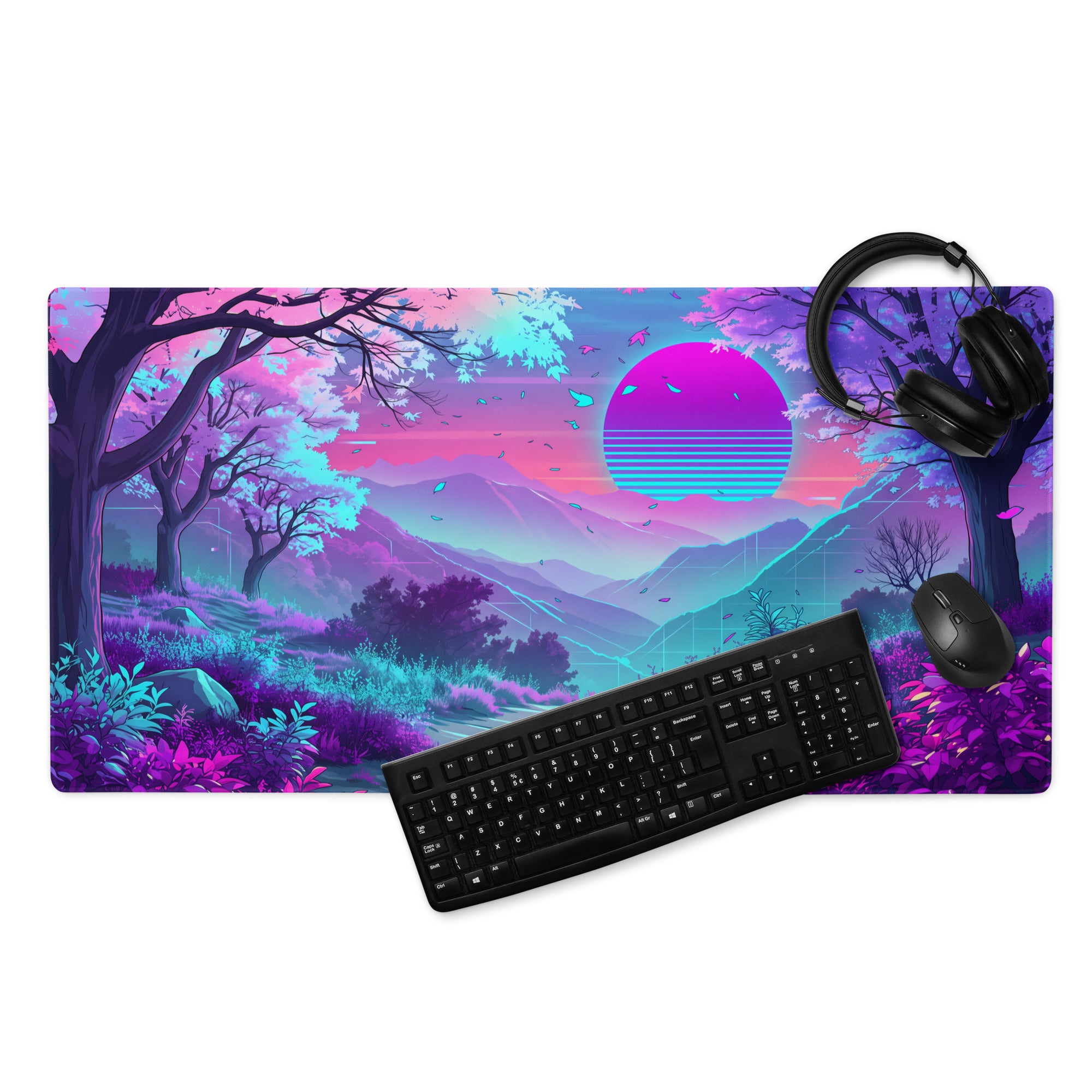 Vaporwave Neon Sunset Mouse Pad - Neon Pink Purple Blue For Gaming Desk - Dreamy Mood Vaporwave Decor Digital Art