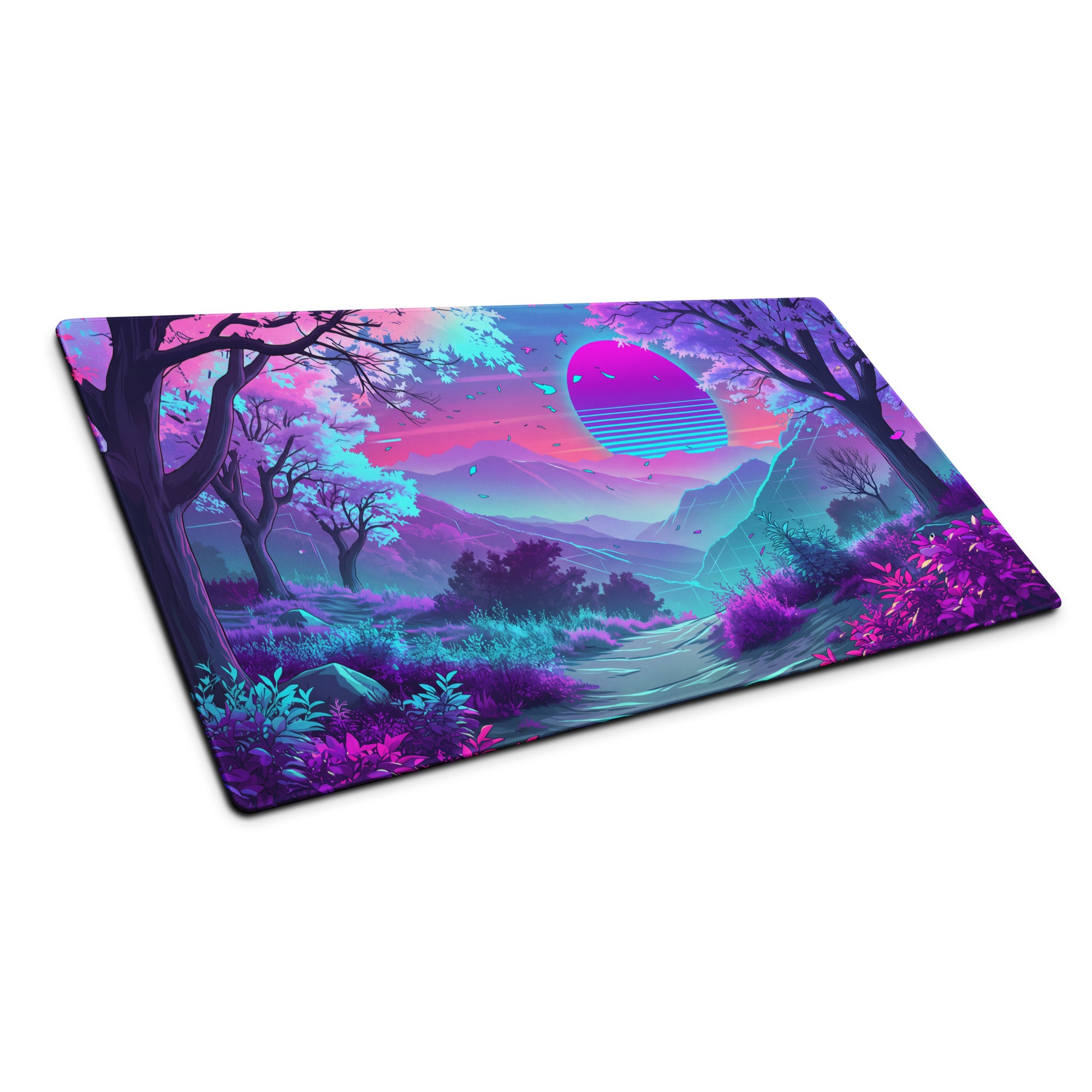 Vaporwave Neon Sunset Mouse Pad - Neon Pink Purple Blue For Gaming Desk - Dreamy Mood Vaporwave Decor Digital Art