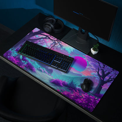 Vaporwave Neon Sunset Mouse Pad - Neon Pink Purple Blue For Gaming Desk - Dreamy Mood Vaporwave Decor Digital Art