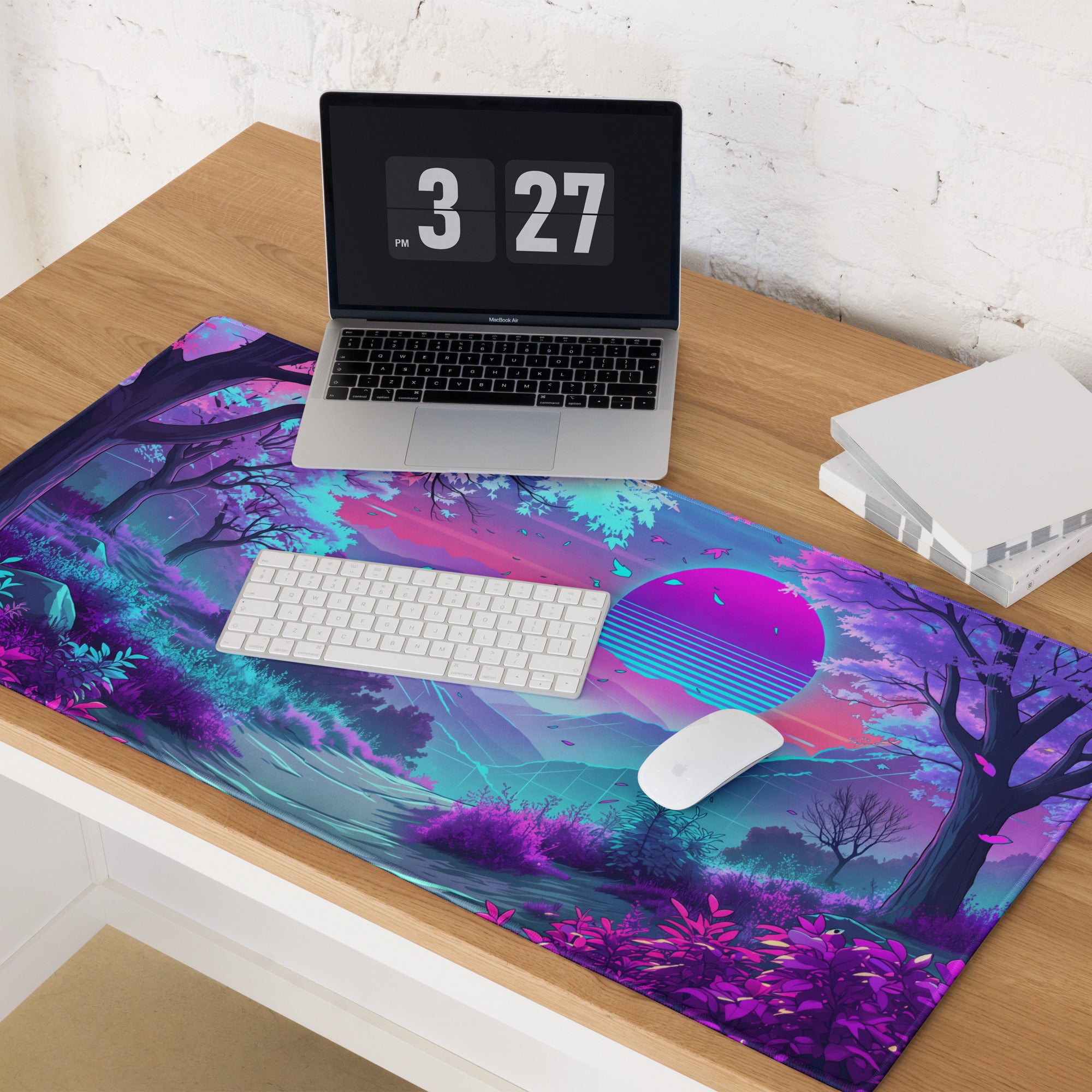 Vaporwave Neon Sunset Mouse Pad - Neon Pink Purple Blue For Gaming Desk - Dreamy Mood Vaporwave Decor Digital Art