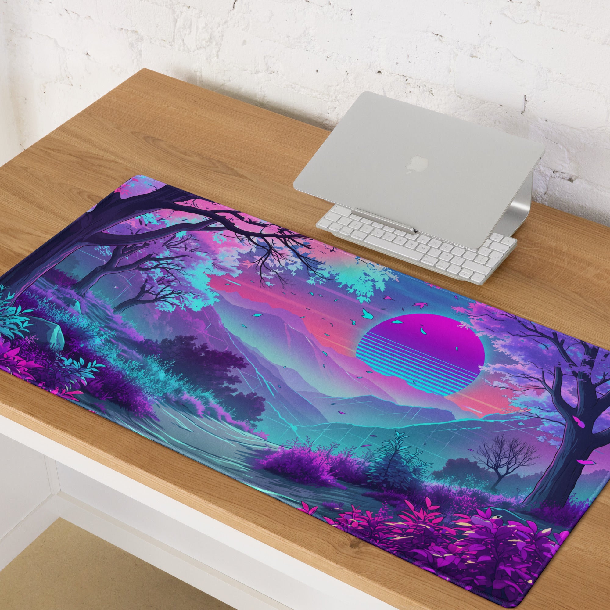 Vaporwave Neon Sunset Mouse Pad - Neon Pink Purple Blue For Gaming Desk - Dreamy Mood Vaporwave Decor Digital Art