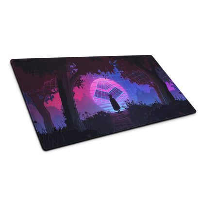 Neon Vaporwave Grid Desk Pad - Mouse Pad Neon Pink Purple Blue Desk Gaming Vaporwave Dreamy Synthwave Mood Cyberpunk