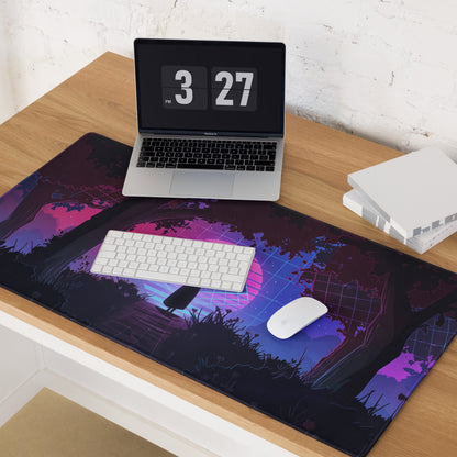 Neon Vaporwave Grid Desk Pad - Mouse Pad Neon Pink Purple Blue Desk Gaming Vaporwave Dreamy Synthwave Mood Cyberpunk