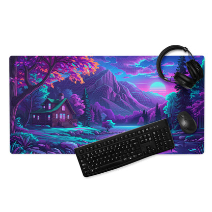 Vaporwave Neon Landscape Pad - Gaming Mouse Pad Pink Blue Desk Vaporwave Neon Mood Retro Futurism Desk Mat Digital