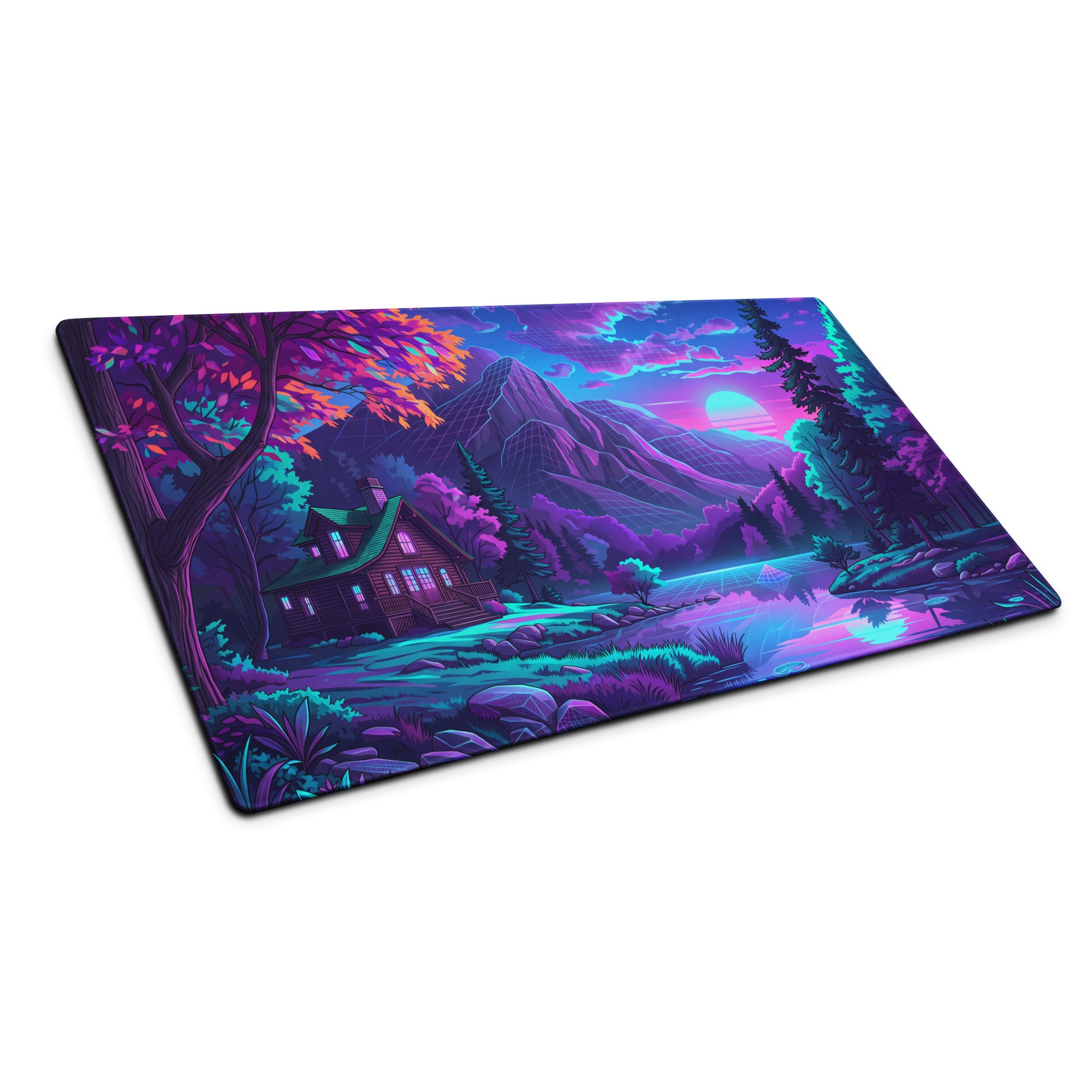 Vaporwave Neon Landscape Pad - Gaming Mouse Pad Pink Blue Desk Vaporwave Neon Mood Retro Futurism Desk Mat Digital