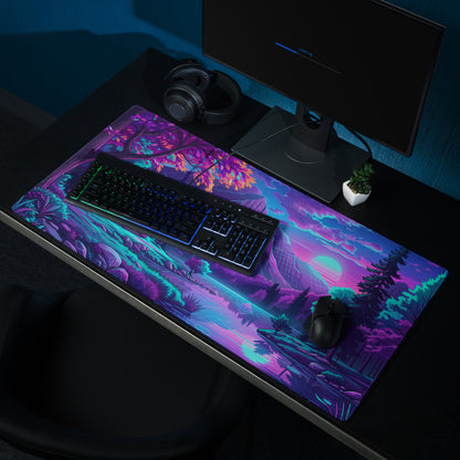 Vaporwave Neon Landscape Pad - Gaming Mouse Pad Pink Blue Desk Vaporwave Neon Mood Retro Futurism Desk Mat Digital