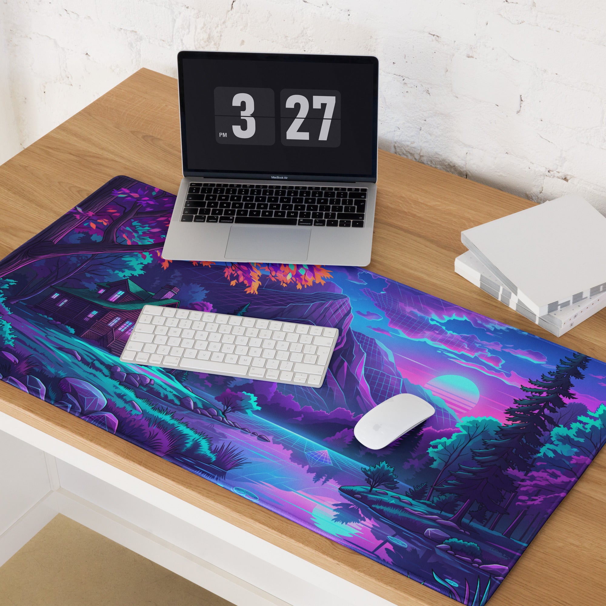 Vaporwave Neon Landscape Pad - Gaming Mouse Pad Pink Blue Desk Vaporwave Neon Mood Retro Futurism Desk Mat Digital