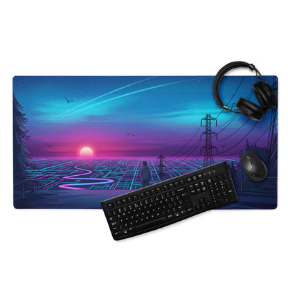 Neon Vaporwave Sunset Mouse Pad - Vaporwave Mouse Pad Blue Purple Desk Setup Retro Dreamy Cyberpunk Desk Mat Digital Art