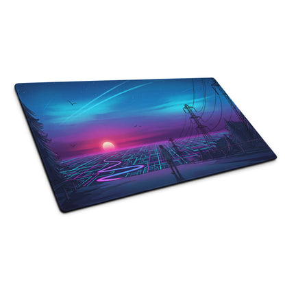 Neon Vaporwave Sunset Mouse Pad - Vaporwave Mouse Pad Blue Purple Desk Setup Retro Dreamy Cyberpunk Desk Mat Digital Art