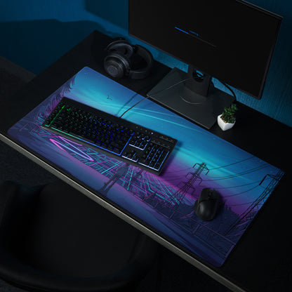 Neon Vaporwave Sunset Mouse Pad - Vaporwave Mouse Pad Blue Purple Desk Setup Retro Dreamy Cyberpunk Desk Mat Digital Art