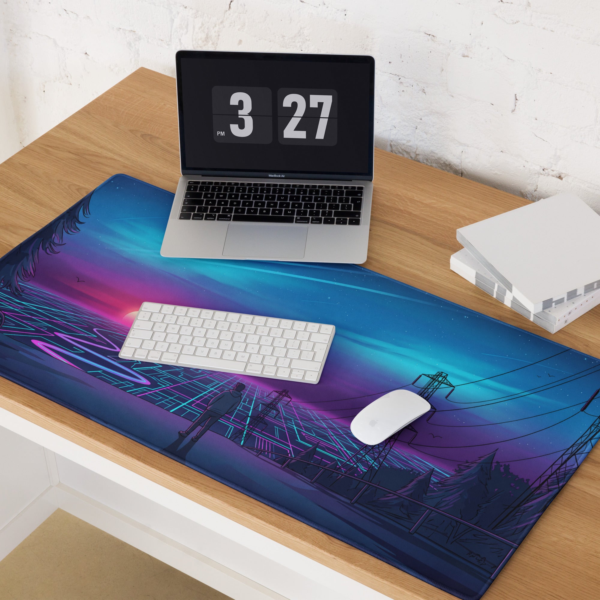 Neon Vaporwave Sunset Mouse Pad - Vaporwave Mouse Pad Blue Purple Desk Setup Retro Dreamy Cyberpunk Desk Mat Digital Art