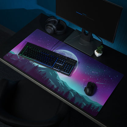 Vaporwave Moon Wolf Desk Pad - Moon Wolf Desk Pad Purple Pink Blue Gaming Mouse Pad Vaporwave Dreamy Mood Neon Futurism