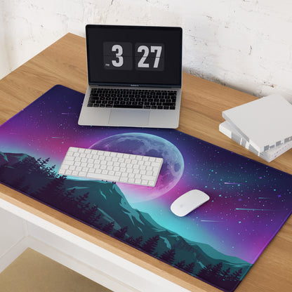 Vaporwave Moon Wolf Desk Pad - Moon Wolf Desk Pad Purple Pink Blue Gaming Mouse Pad Vaporwave Dreamy Mood Neon Futurism