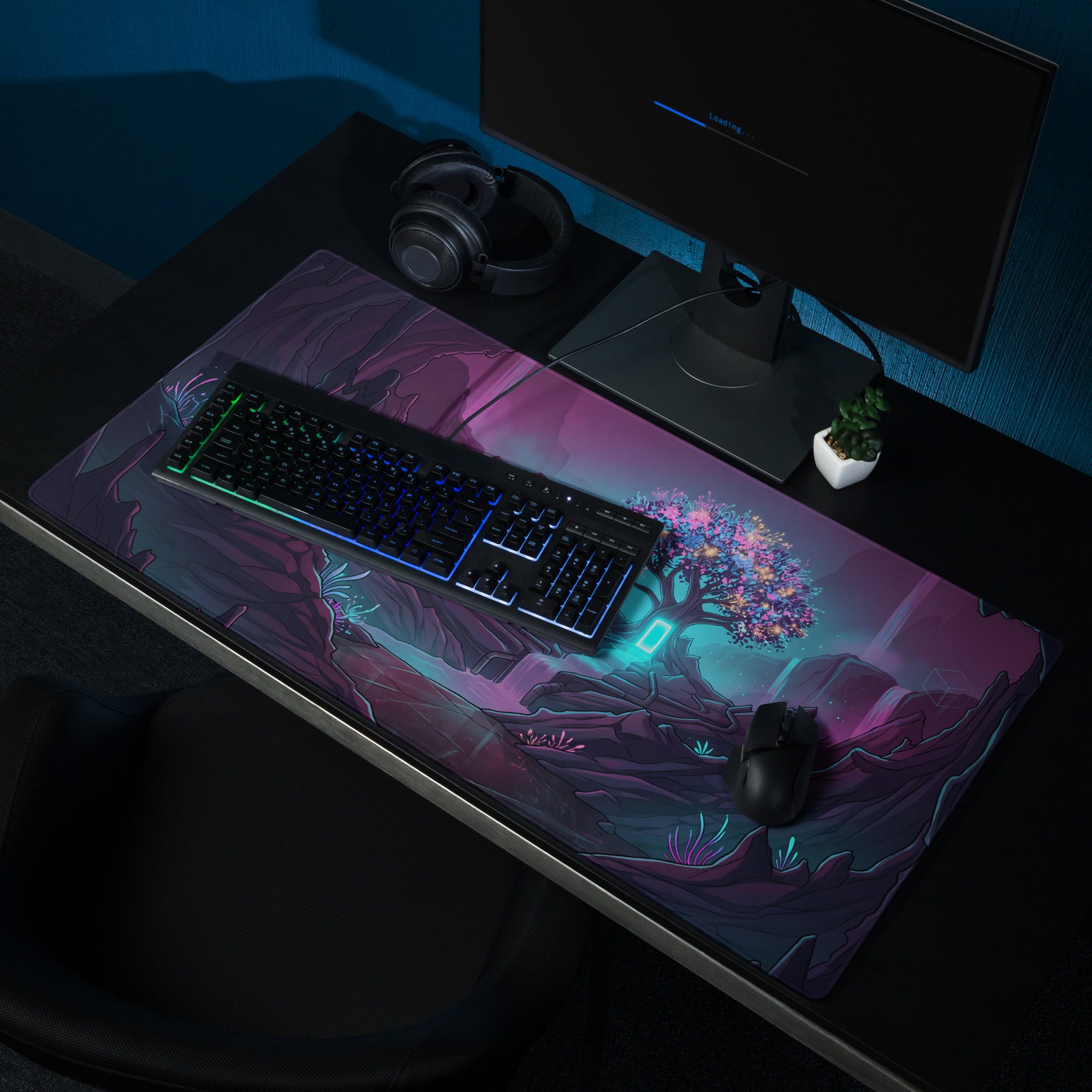 Vaporwave Neon Landscape Mouse Pad - Mouse Pad Purple Blue For Gaming Vaporwave Retro Mood Dreamy Neon Synthwave