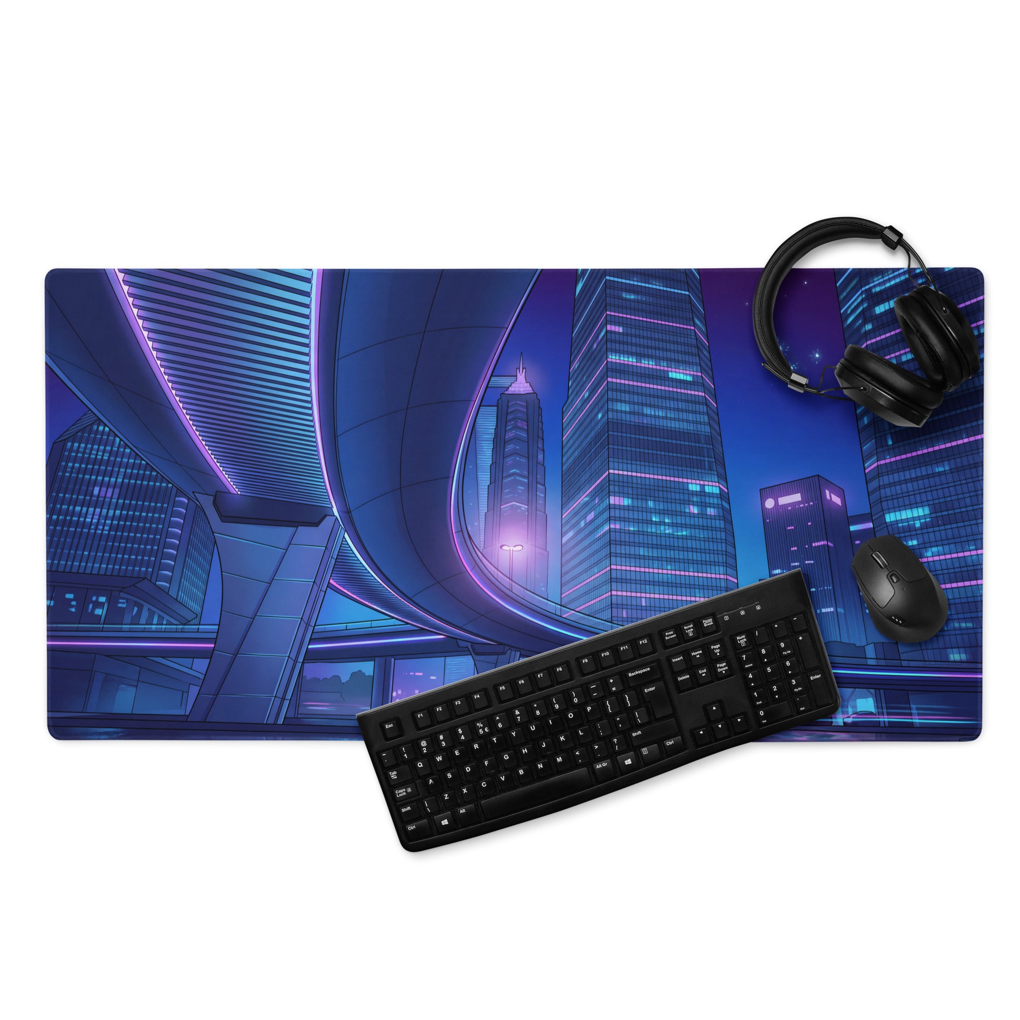 Neon Vaporwave City Mouse Pad - Mouse Pad Neon Purple Blue For Gaming Desk Vaporwave Cityscape Digital Art
