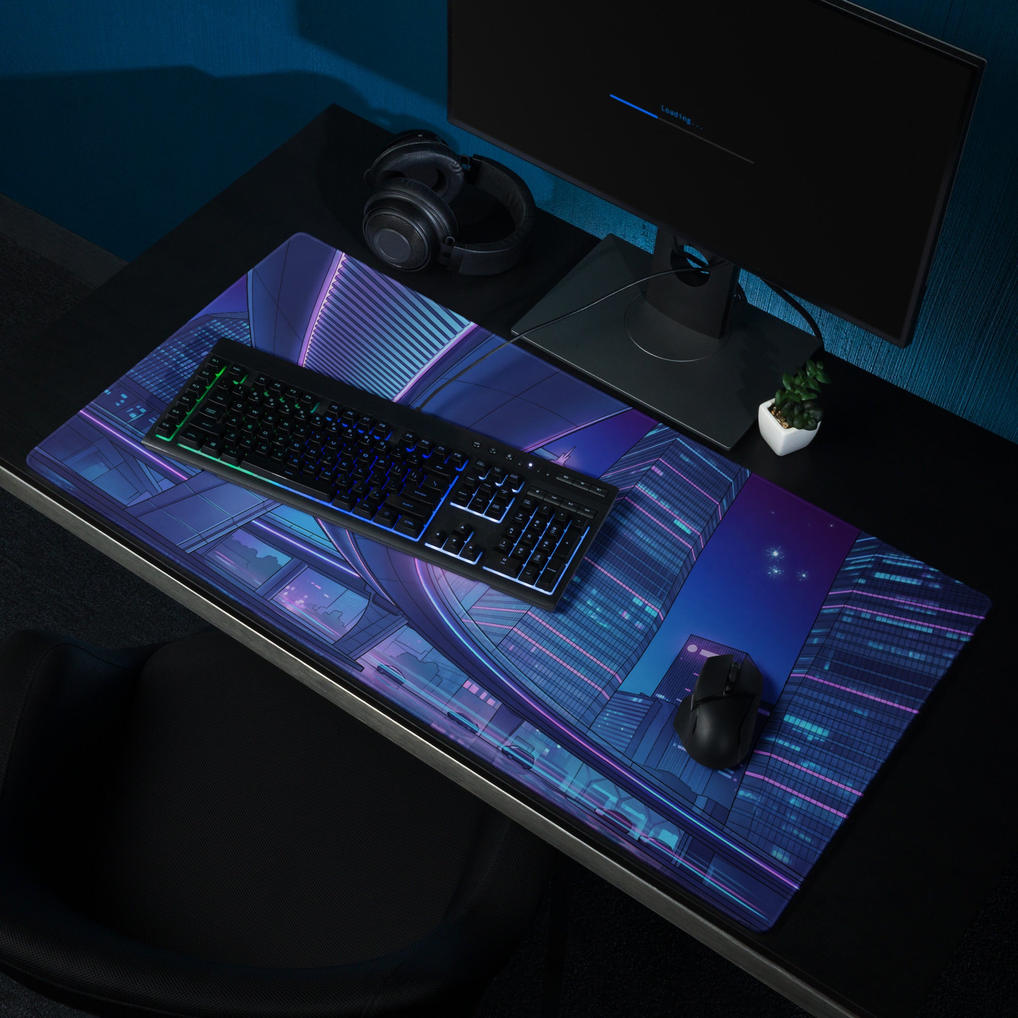 Neon Vaporwave City Mouse Pad - Mouse Pad Neon Purple Blue For Gaming Desk Vaporwave Cityscape Digital Art