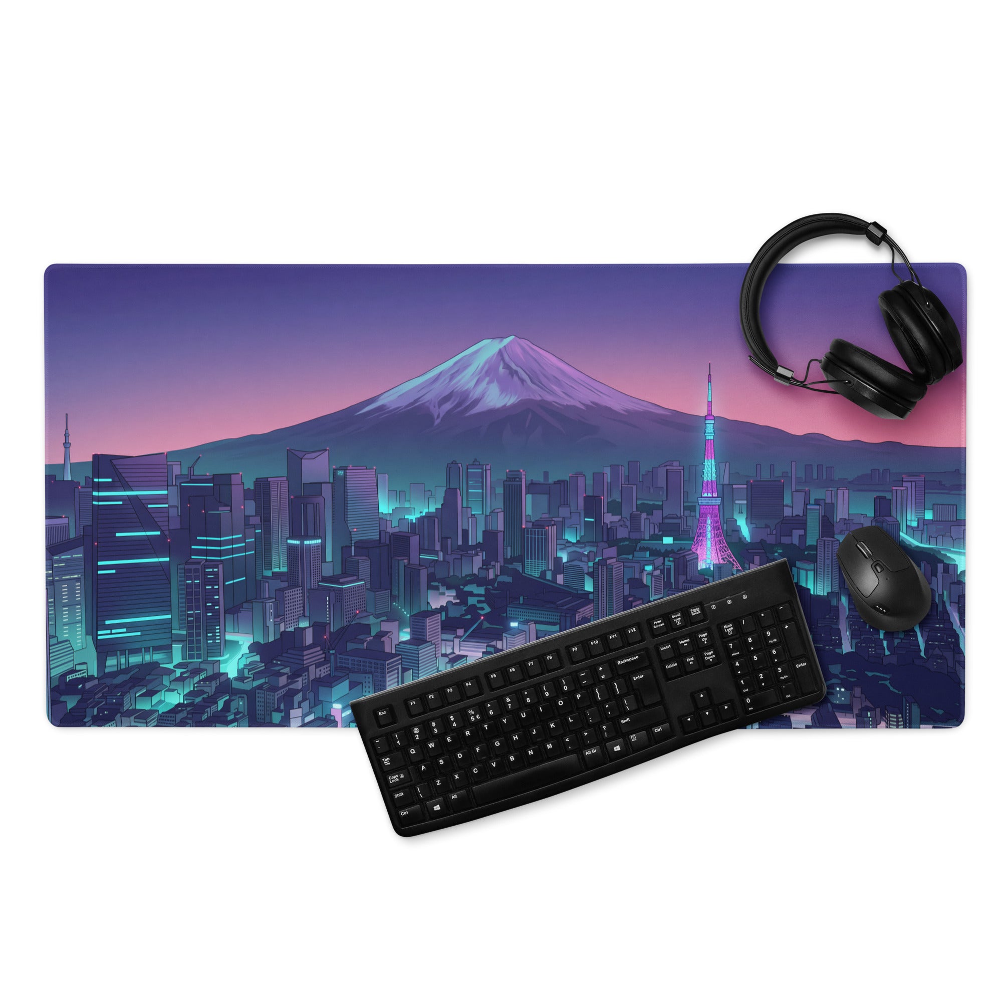Neon Vaporwave City Mouse Pad - Mouse Pad Purple Pink Gradient Desktop Vaporwave Dreamy Nostalgia Neon Retro Desk Art