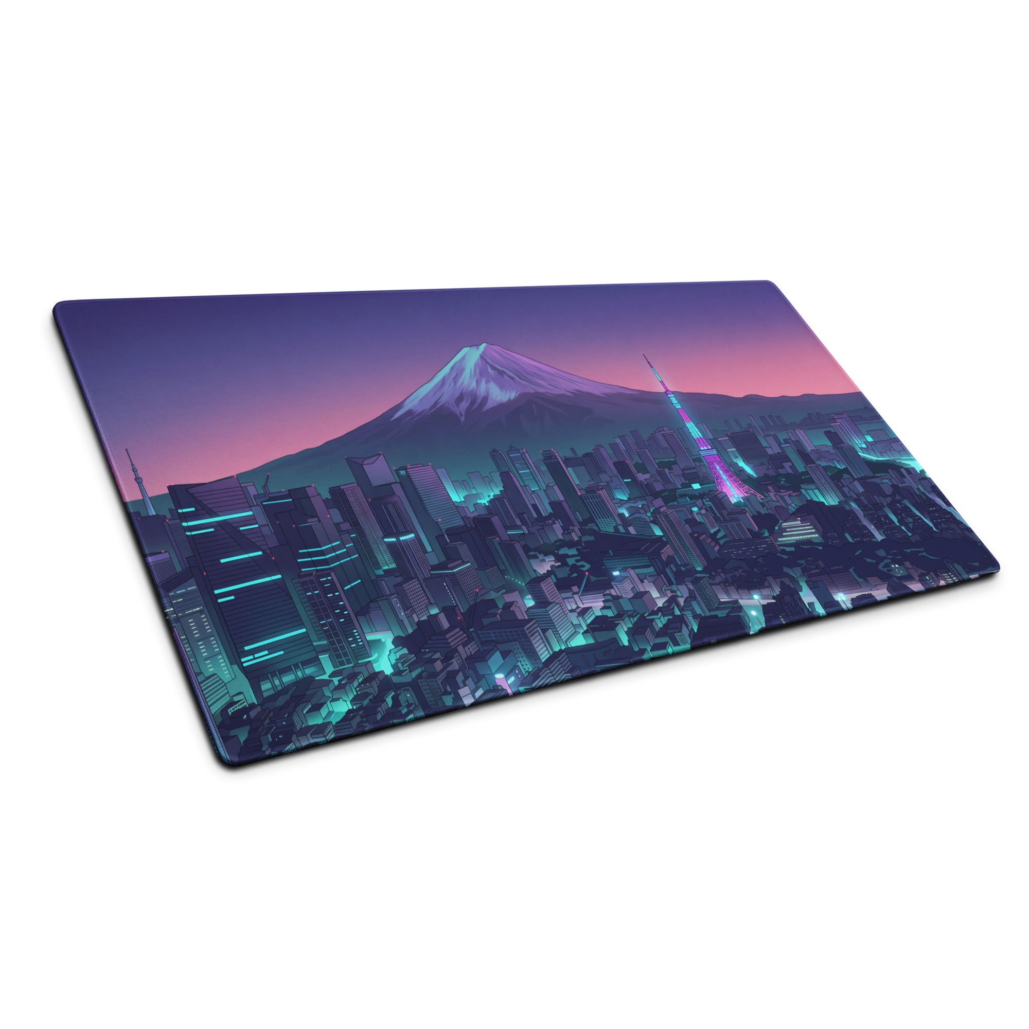 Neon Vaporwave City Mouse Pad - Mouse Pad Purple Pink Gradient Desktop Vaporwave Dreamy Nostalgia Neon Retro Desk Art