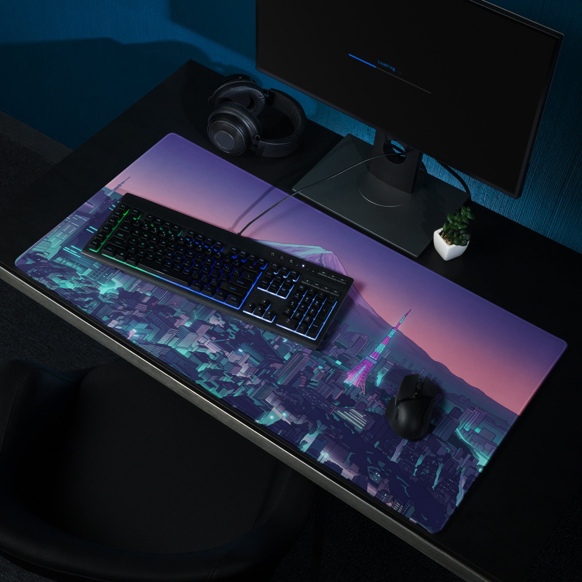 Neon Vaporwave City Mouse Pad - Mouse Pad Purple Pink Gradient Desktop Vaporwave Dreamy Nostalgia Neon Retro Desk Art