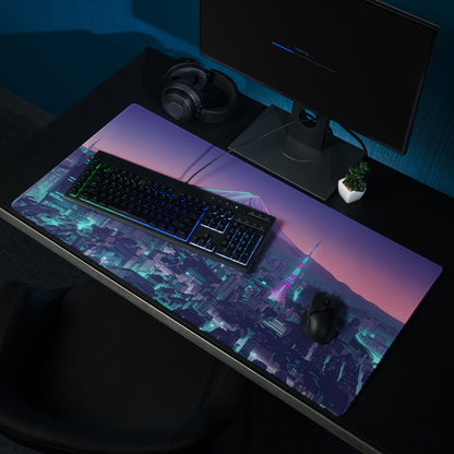 Neon Vaporwave City Mouse Pad - Mouse Pad Purple Pink Gradient Desktop Vaporwave Dreamy Nostalgia Neon Retro Desk Art