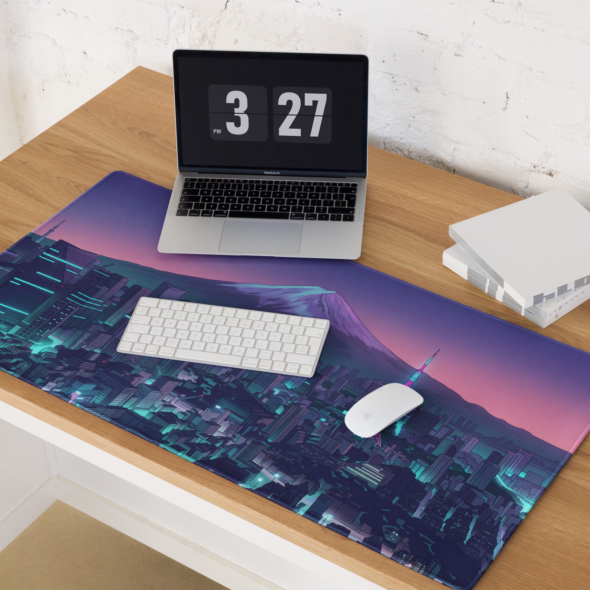 Neon Vaporwave City Mouse Pad - Mouse Pad Purple Pink Gradient Desktop Vaporwave Dreamy Nostalgia Neon Retro Desk Art