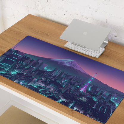 Neon Vaporwave City Mouse Pad - Mouse Pad Purple Pink Gradient Desktop Vaporwave Dreamy Nostalgia Neon Retro Desk Art