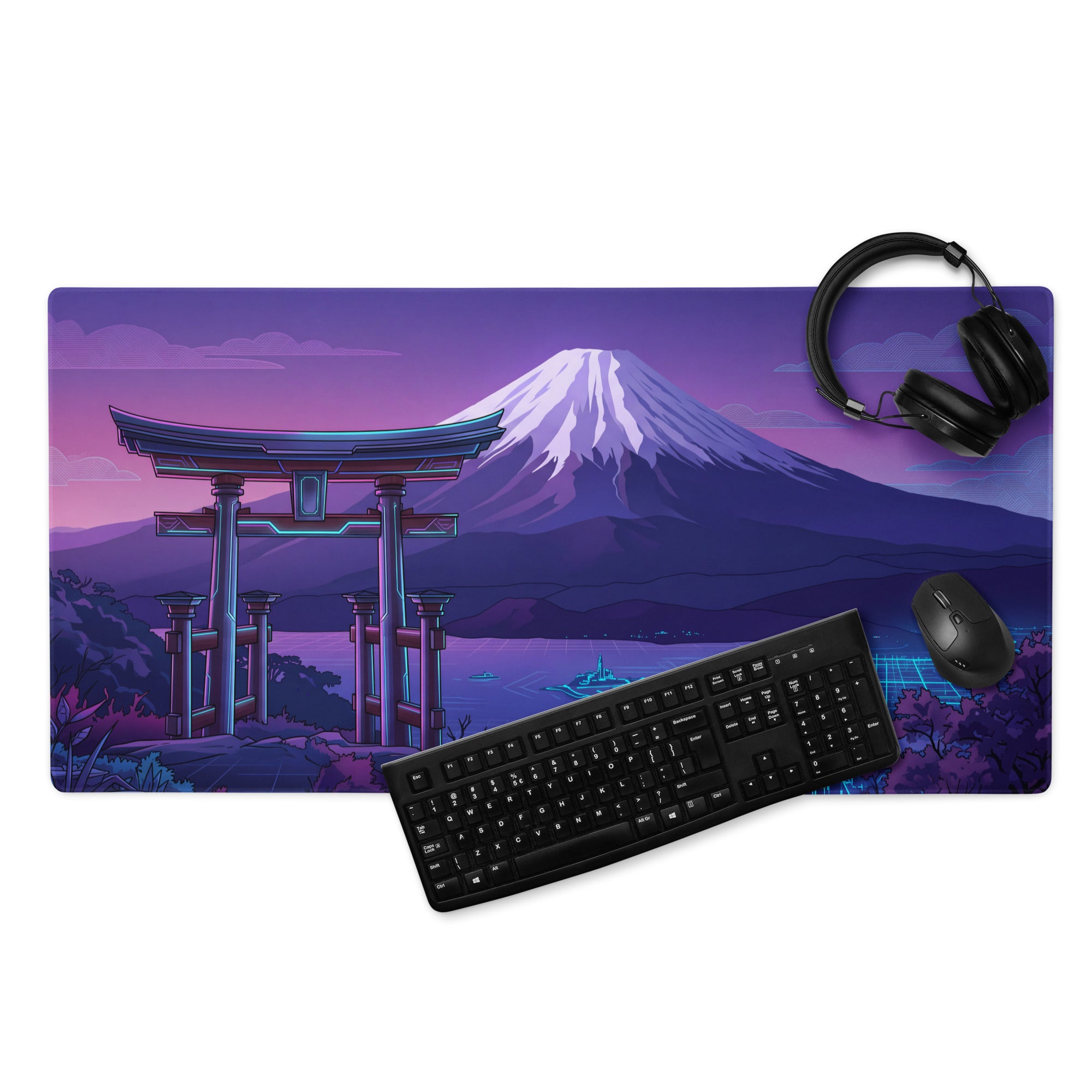Vaporwave Mount Fuji Neon Mouse Pad - Mouse Pad Purple Pink Neon Vaporwave Dreamy Retro Synthwave Digital Art