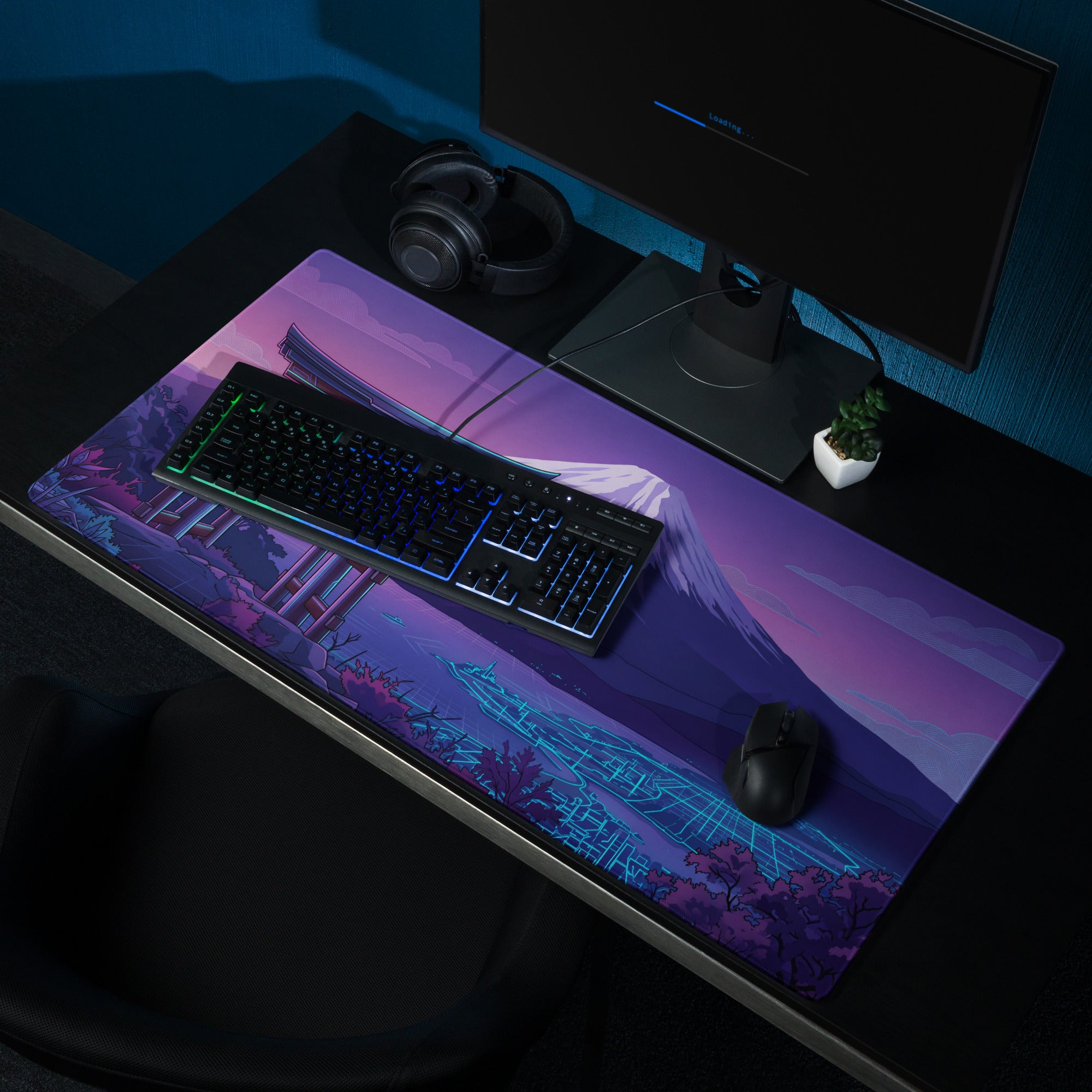 Vaporwave Mount Fuji Neon Mouse Pad - Mouse Pad Purple Pink Neon Vaporwave Dreamy Retro Synthwave Digital Art