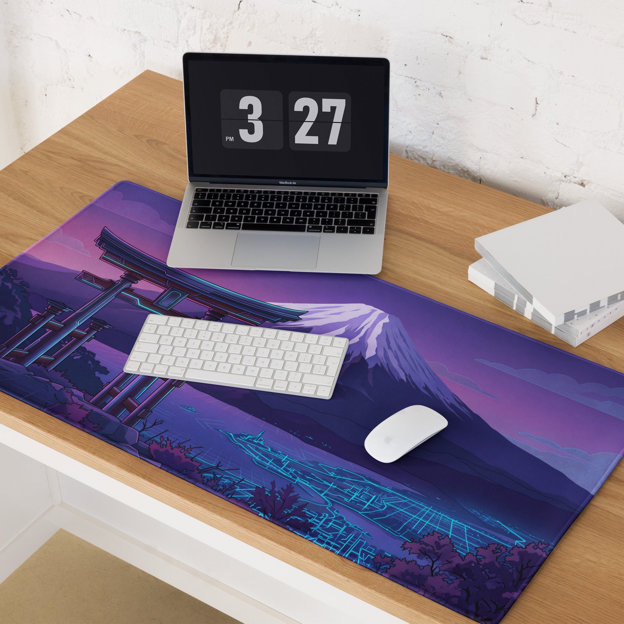 Vaporwave Mount Fuji Neon Mouse Pad - Mouse Pad Purple Pink Neon Vaporwave Dreamy Retro Synthwave Digital Art