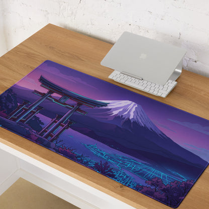Vaporwave Mount Fuji Neon Mouse Pad - Mouse Pad Purple Pink Neon Vaporwave Dreamy Retro Synthwave Digital Art