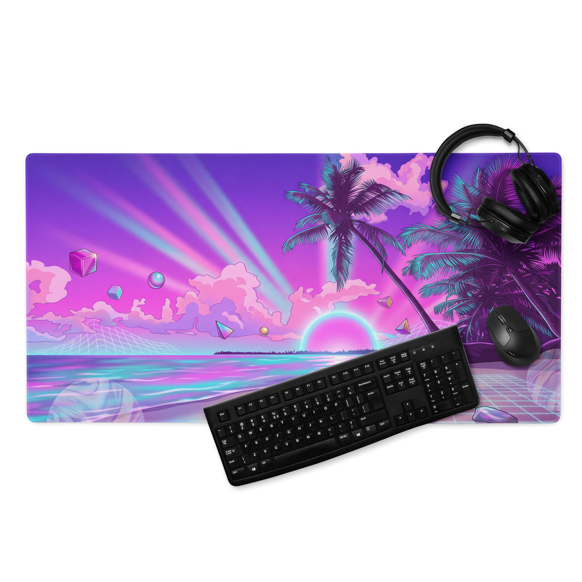 Vaporwave Palm Paradise Pad - Vaporwave Mouse Pad Purple Pink Neon Desk Retro Dreamy Mood Sunset Aesthetic