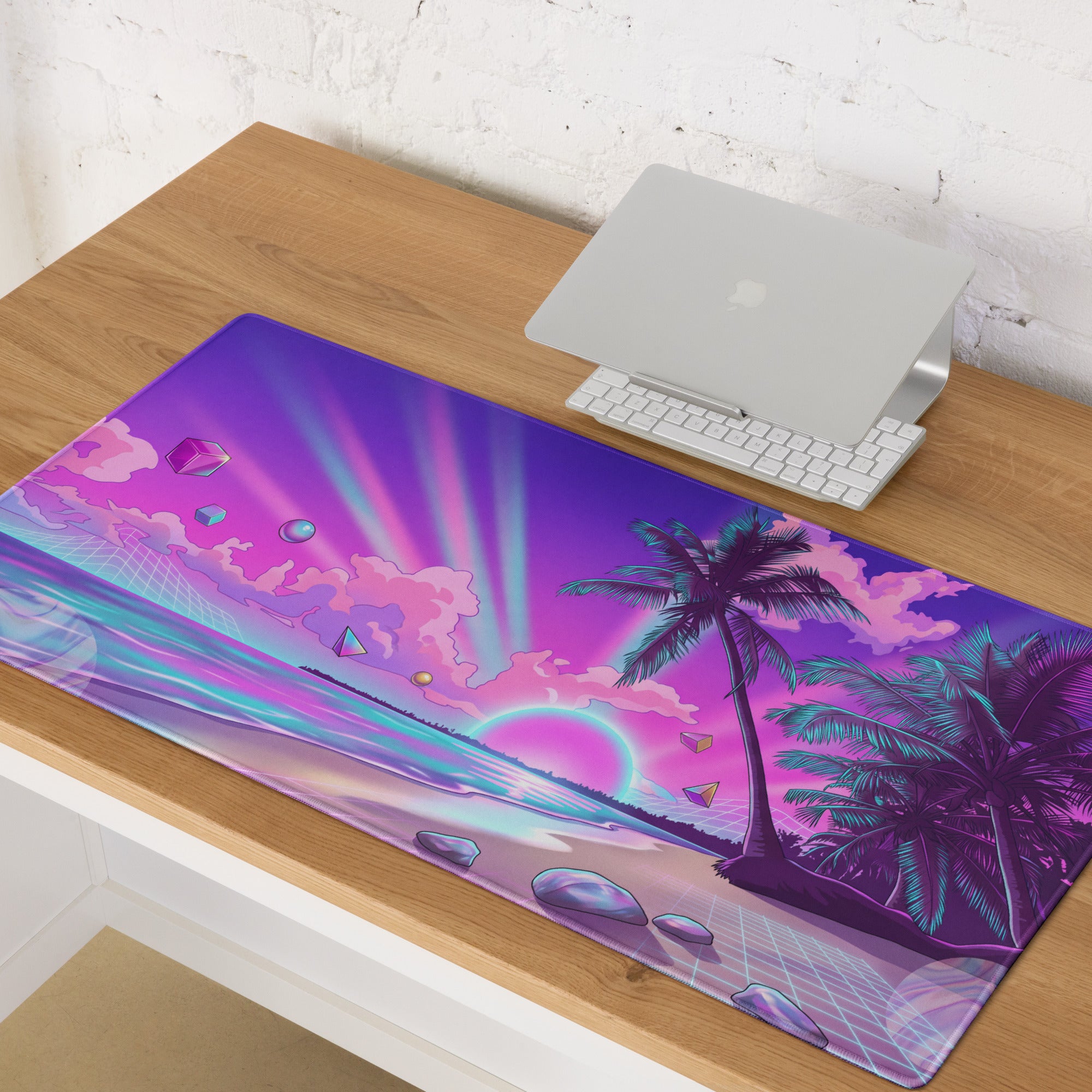 Vaporwave Palm Paradise Pad - Vaporwave Mouse Pad Purple Pink Neon Desk Retro Dreamy Mood Sunset Aesthetic