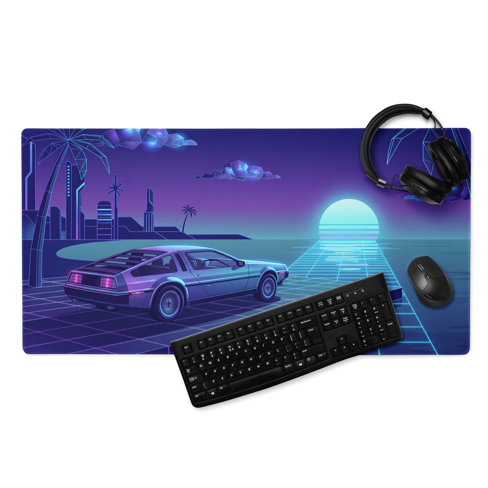 Vaporwave Neon City Mouse Pad - Mouse Pad Blue Purple Neon Desk Vaporwave Cyberpunk Synthwave Retro Futurism Digital Art
