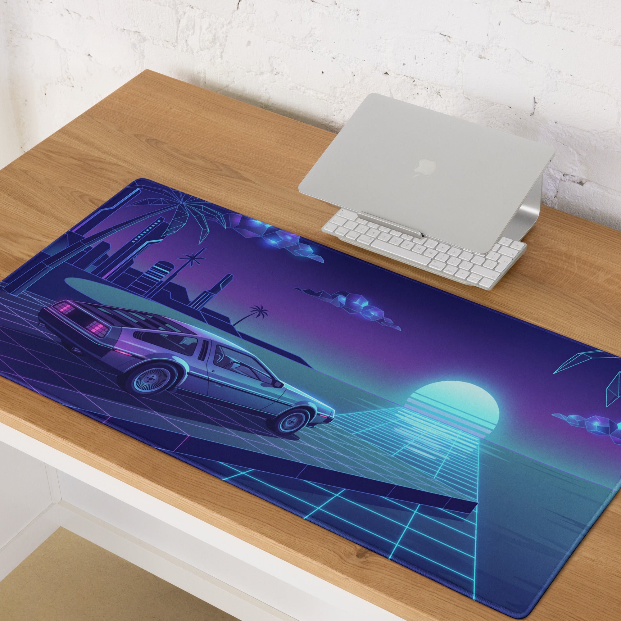 Vaporwave Neon City Mouse Pad - Mouse Pad Blue Purple Neon Desk Vaporwave Cyberpunk Synthwave Retro Futurism Digital Art