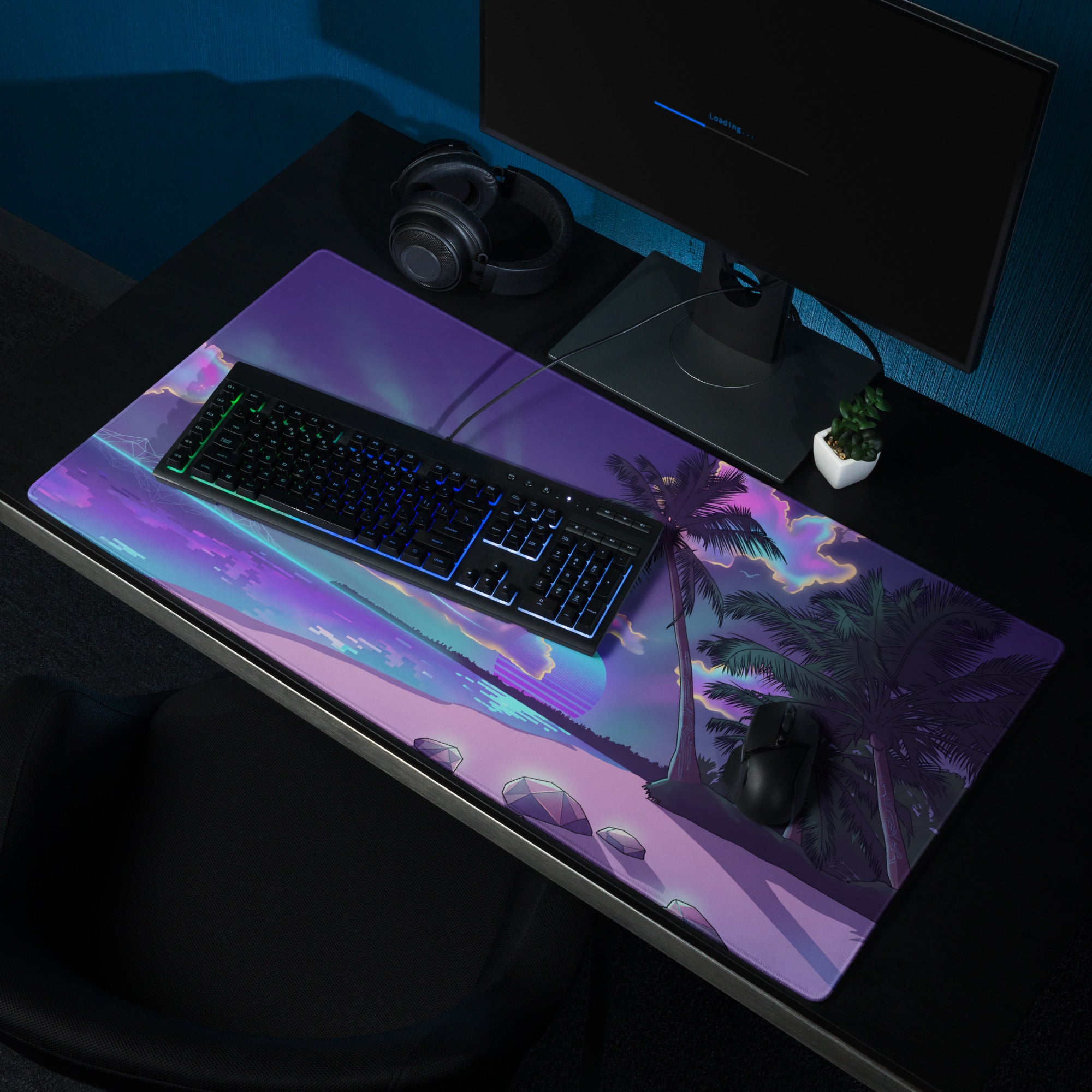 Purple Pink Neon Vaporwave Palm Pad - Gaming Mouse Pad Purple Pink Neon Desk Vaporwave Mood Retro Futuristic