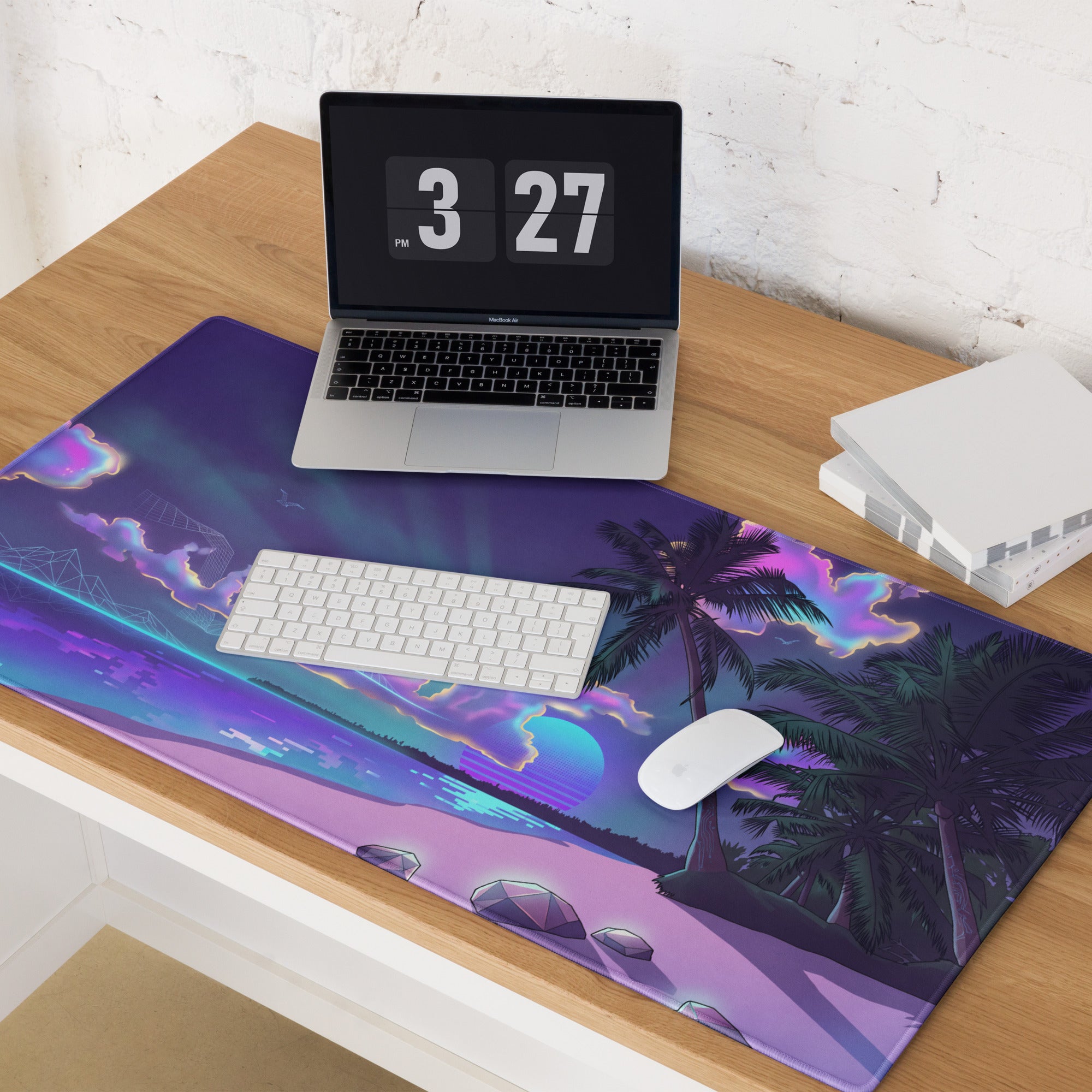 Purple Pink Neon Vaporwave Palm Pad - Gaming Mouse Pad Purple Pink Neon Desk Vaporwave Mood Retro Futuristic