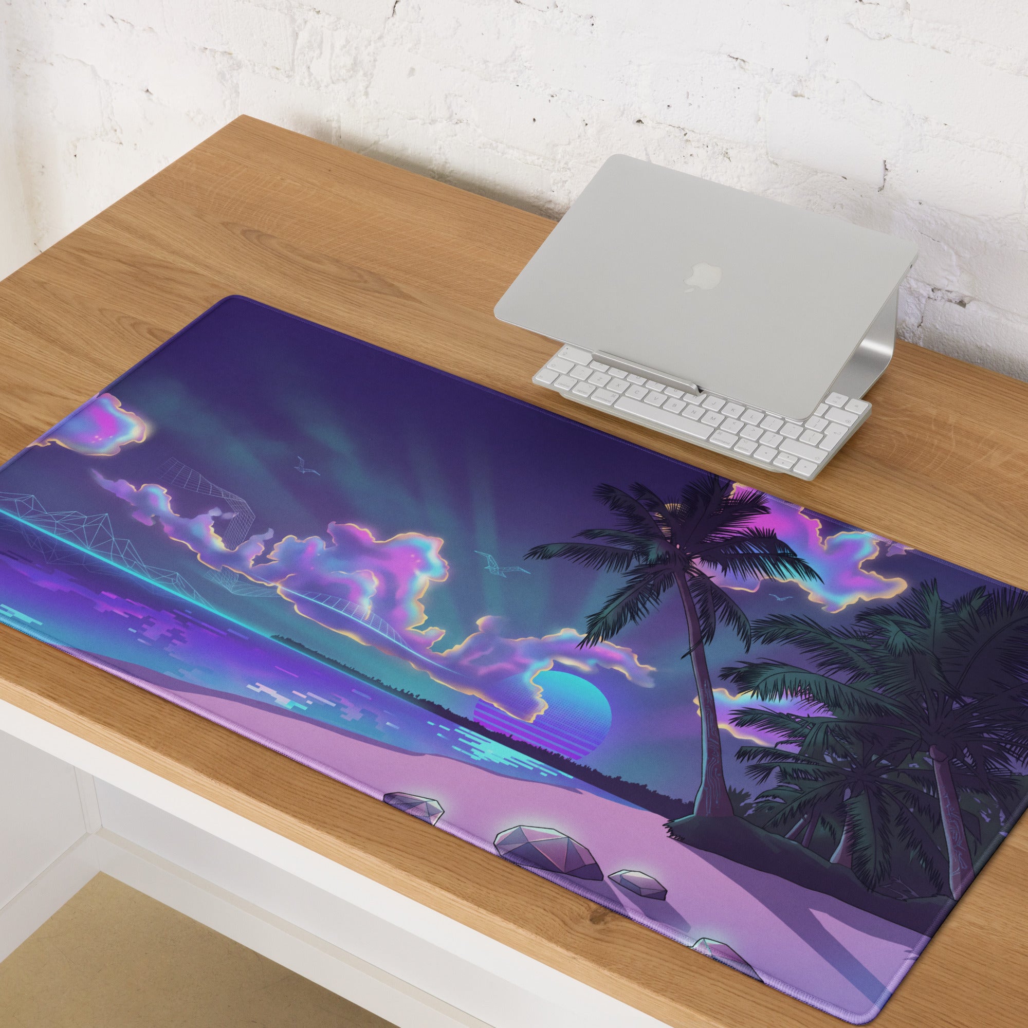 Purple Pink Neon Vaporwave Palm Pad - Gaming Mouse Pad Purple Pink Neon Desk Vaporwave Mood Retro Futuristic