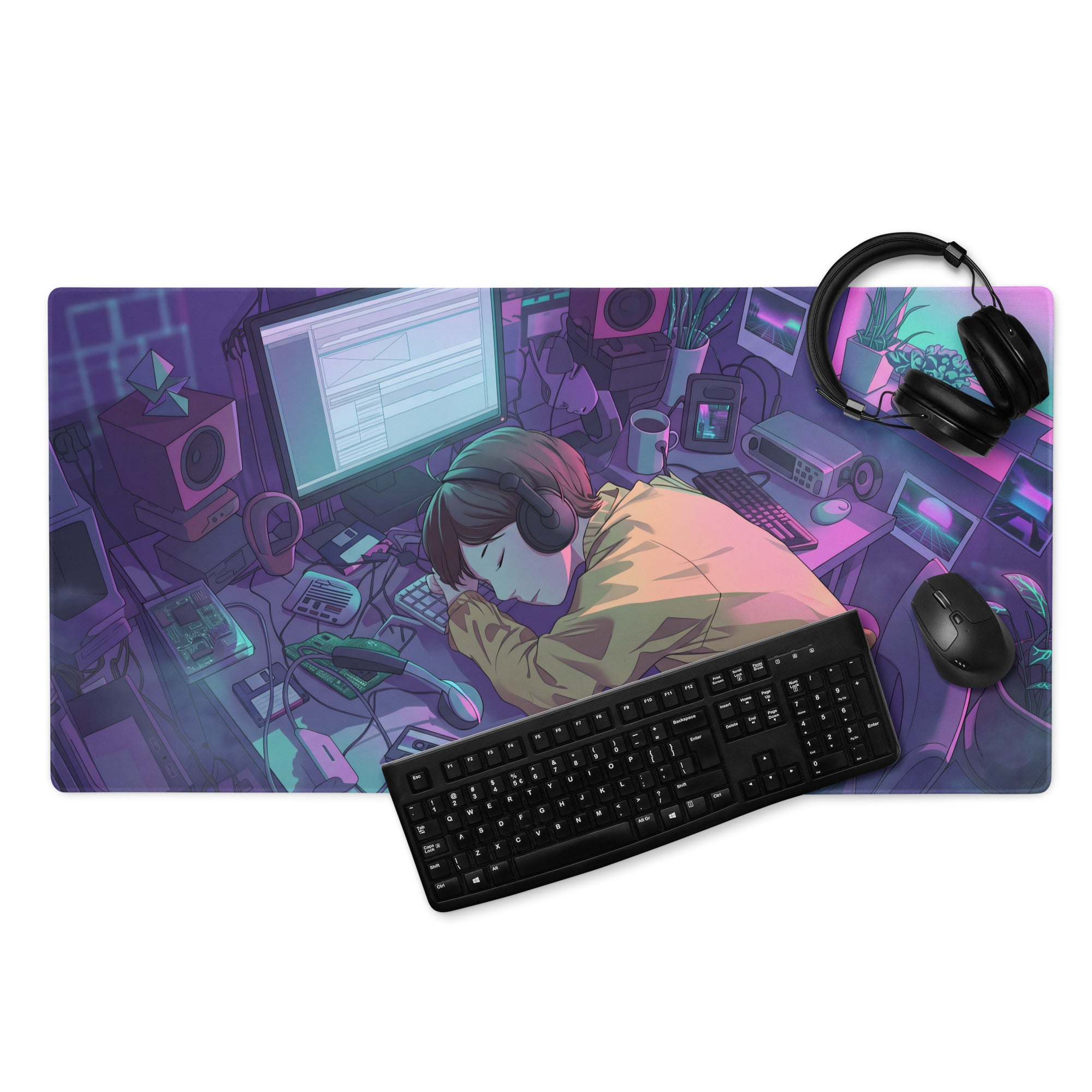 Vaporwave Neon Desk Pad - Mouse Pad Neon Purple Pink Blue Gradient For Gaming Setup Vaporwave Nostalgic Mood Retro Desk Decor Desk Mat For Gamers Digital Artwork
