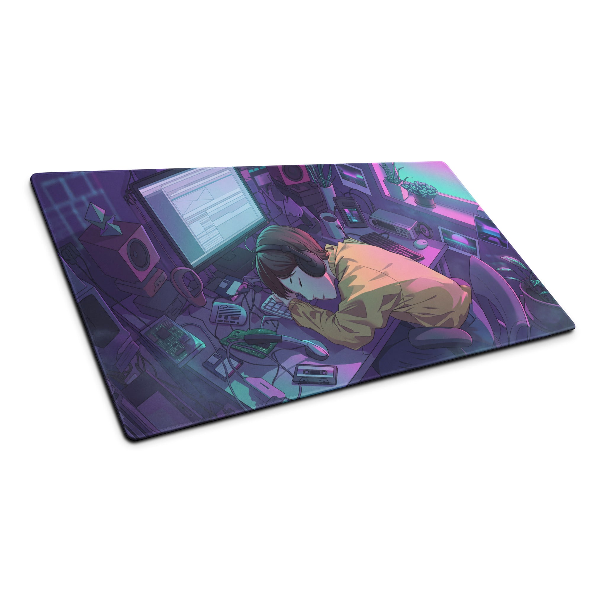 Vaporwave Neon Desk Pad - Mouse Pad Neon Purple Pink Blue Gradient For Gaming Setup Vaporwave Nostalgic Mood Retro Desk Decor Desk Mat For Gamers Digital Artwork