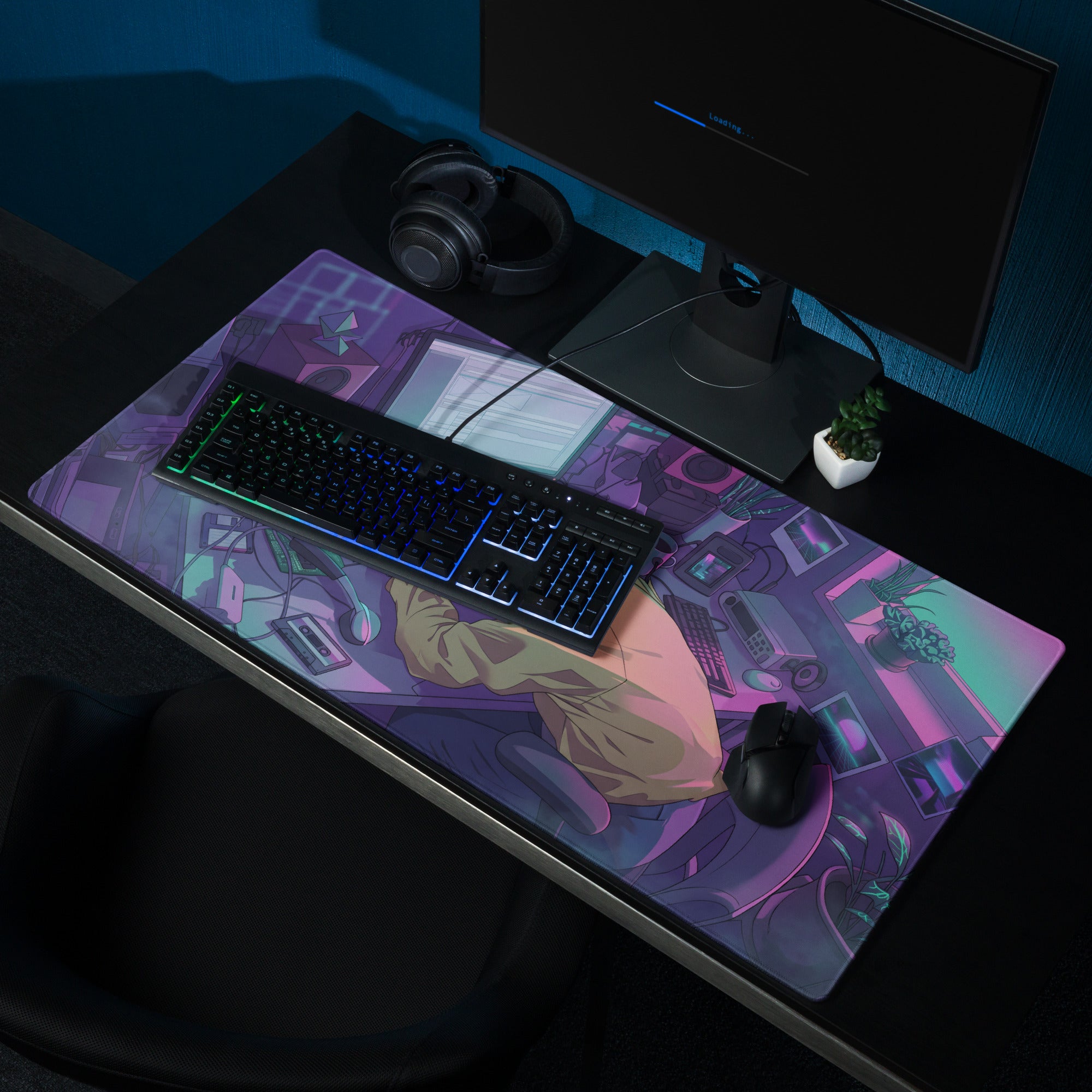 Vaporwave Neon Desk Pad - Mouse Pad Neon Purple Pink Blue Gradient For Gaming Setup Vaporwave Nostalgic Mood Retro Desk Decor Desk Mat For Gamers Digital Artwork