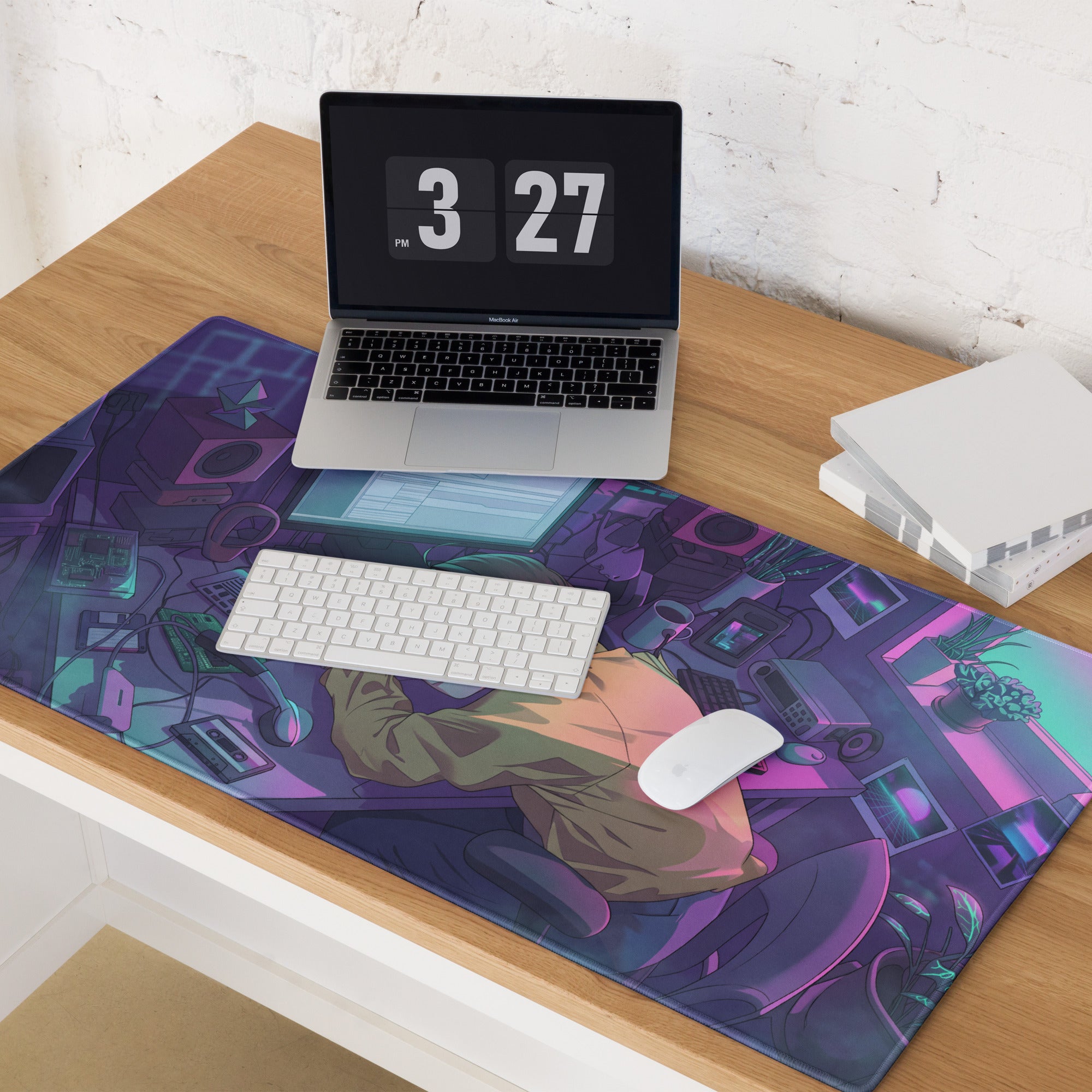 Vaporwave Neon Desk Pad - Mouse Pad Neon Purple Pink Blue Gradient For Gaming Setup Vaporwave Nostalgic Mood Retro Desk Decor Desk Mat For Gamers Digital Artwork