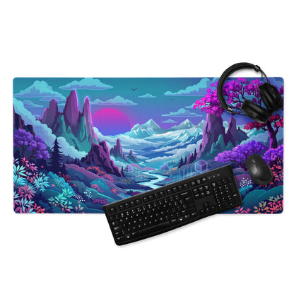 Neon Vaporwave Landscape Mouse Pad - Landscape Desk Neon Purple Pink Blue Vaporwave Dreamy Mood Futuristic Gaming Theme