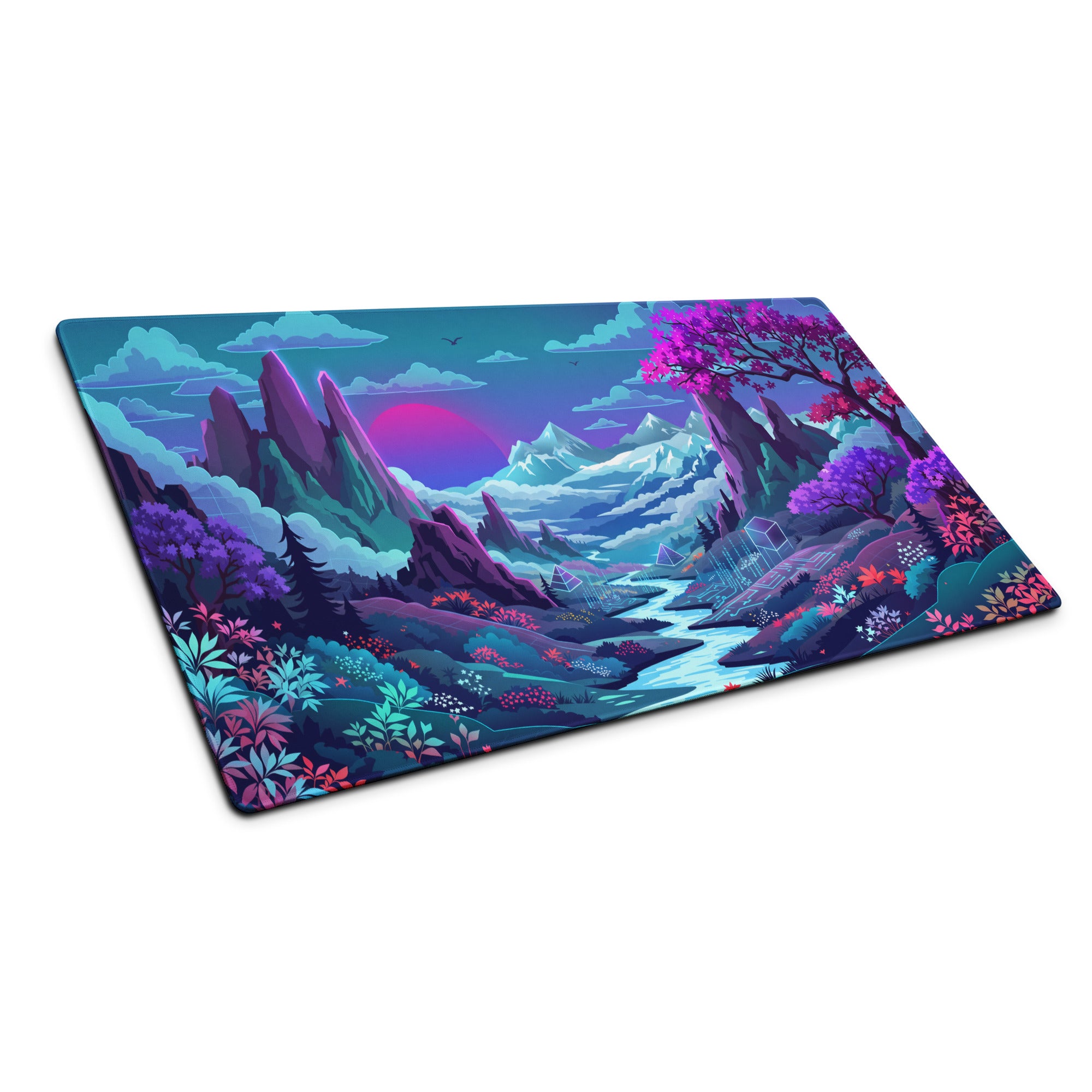 Neon Vaporwave Landscape Mouse Pad - Landscape Desk Neon Purple Pink Blue Vaporwave Dreamy Mood Futuristic Gaming Theme