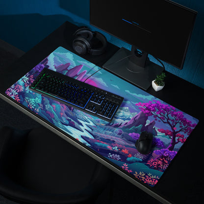 Neon Vaporwave Landscape Mouse Pad - Landscape Desk Neon Purple Pink Blue Vaporwave Dreamy Mood Futuristic Gaming Theme