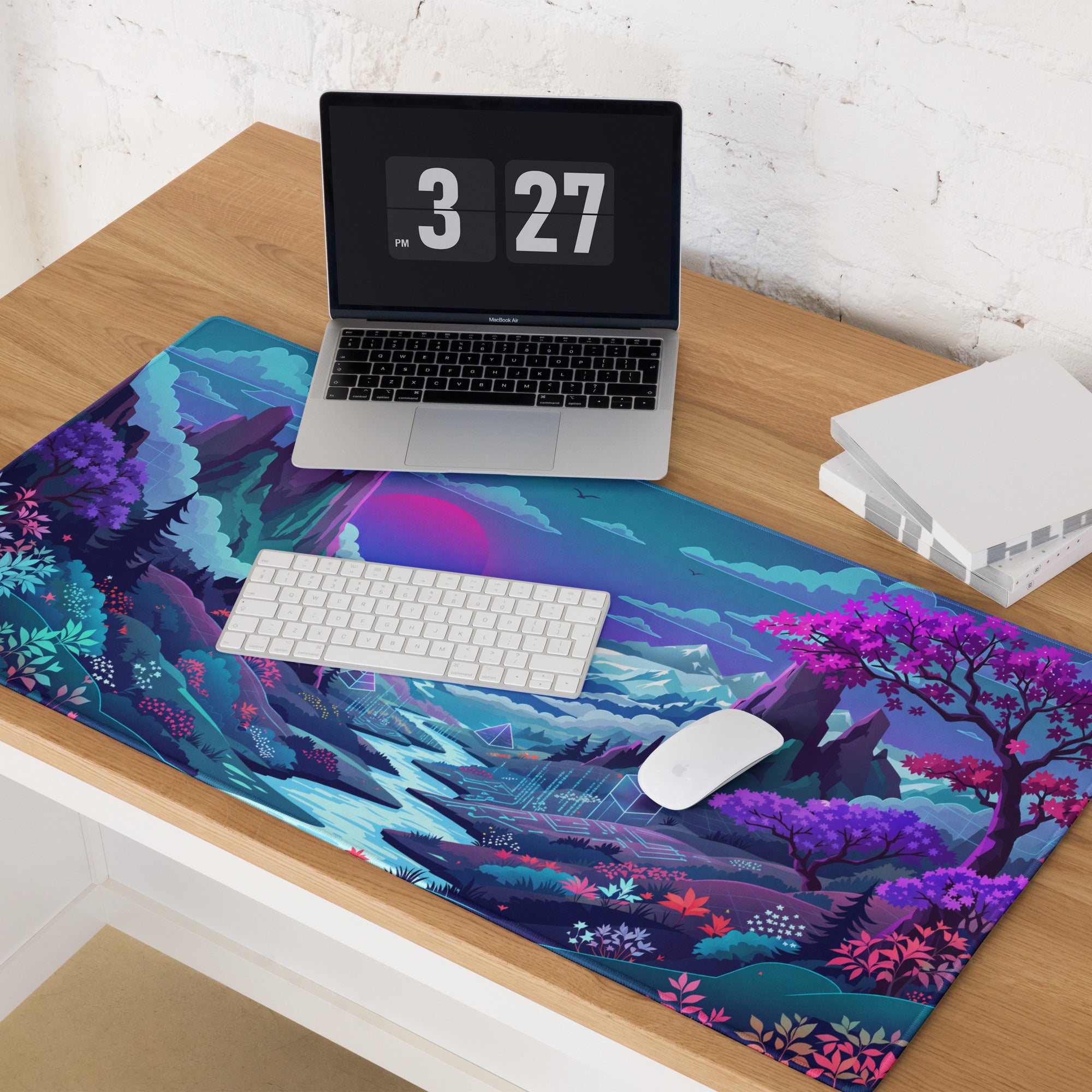 Neon Vaporwave Landscape Mouse Pad - Landscape Desk Neon Purple Pink Blue Vaporwave Dreamy Mood Futuristic Gaming Theme