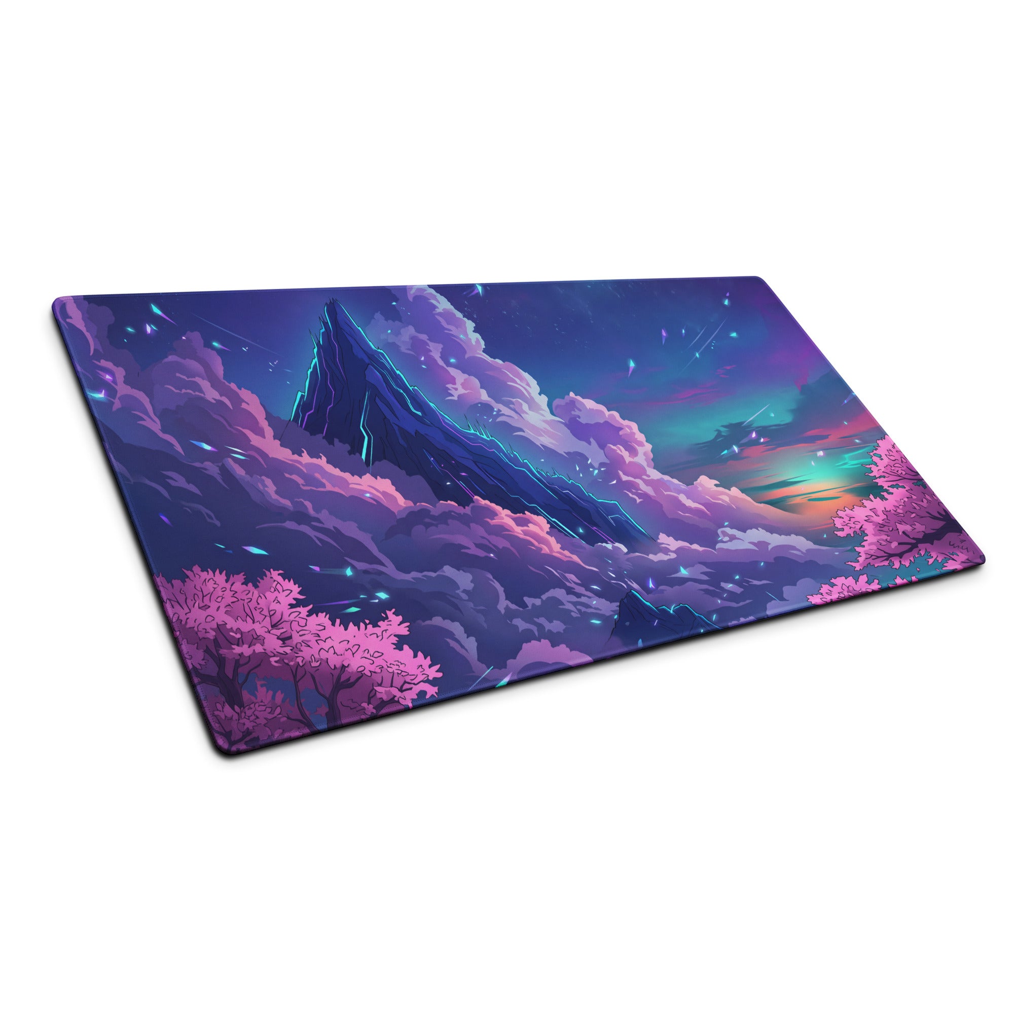 Vaporwave Mountain Neon Mouse Pad - Mountain Neon Purple Blue Gaming Vaporwave Dreamy Neon Mood Synthwave Decor