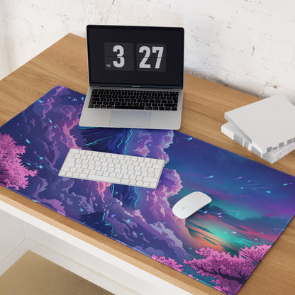 Vaporwave Mountain Neon Mouse Pad - Mountain Neon Purple Blue Gaming Vaporwave Dreamy Neon Mood Synthwave Decor