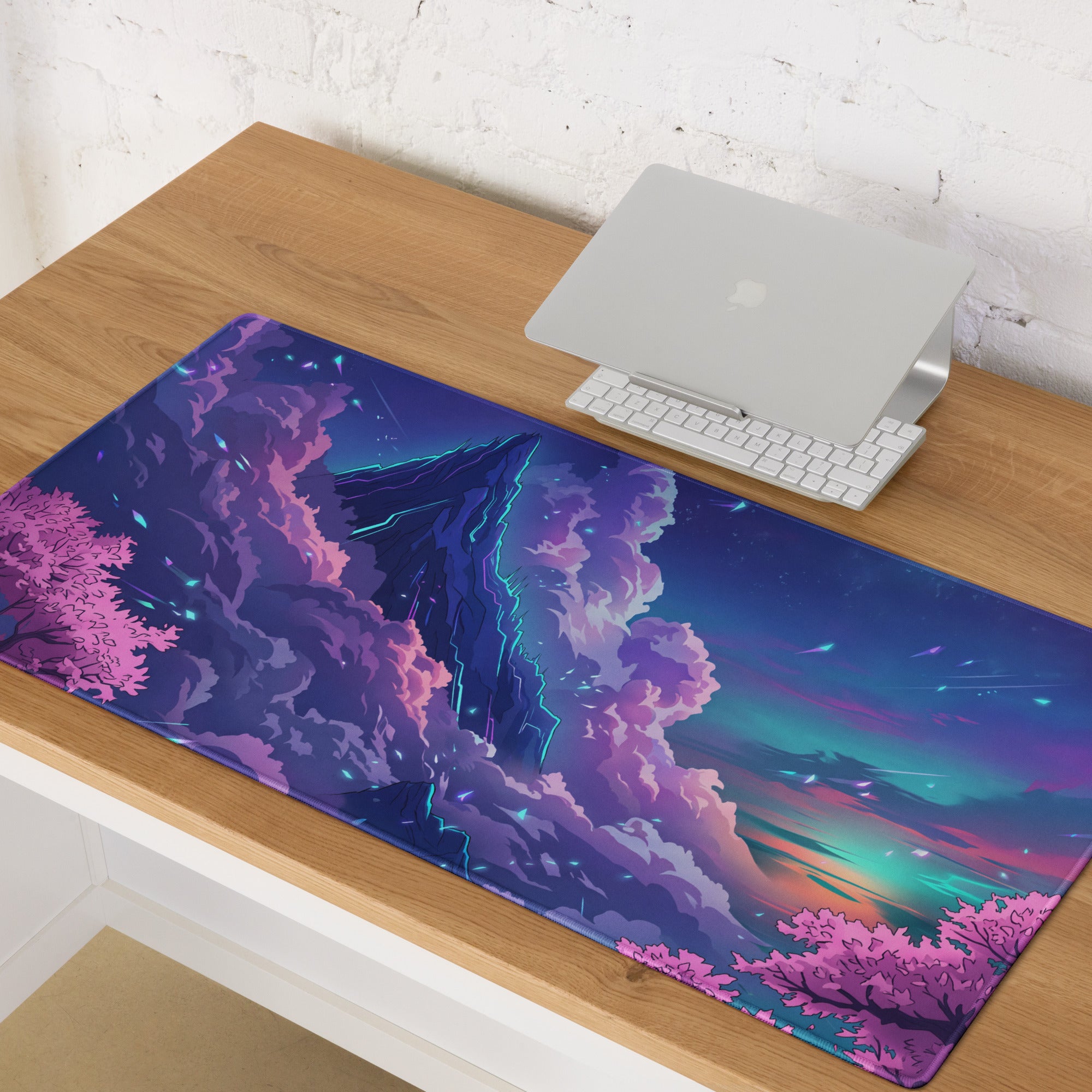 Vaporwave Mountain Neon Mouse Pad - Mountain Neon Purple Blue Gaming Vaporwave Dreamy Neon Mood Synthwave Decor