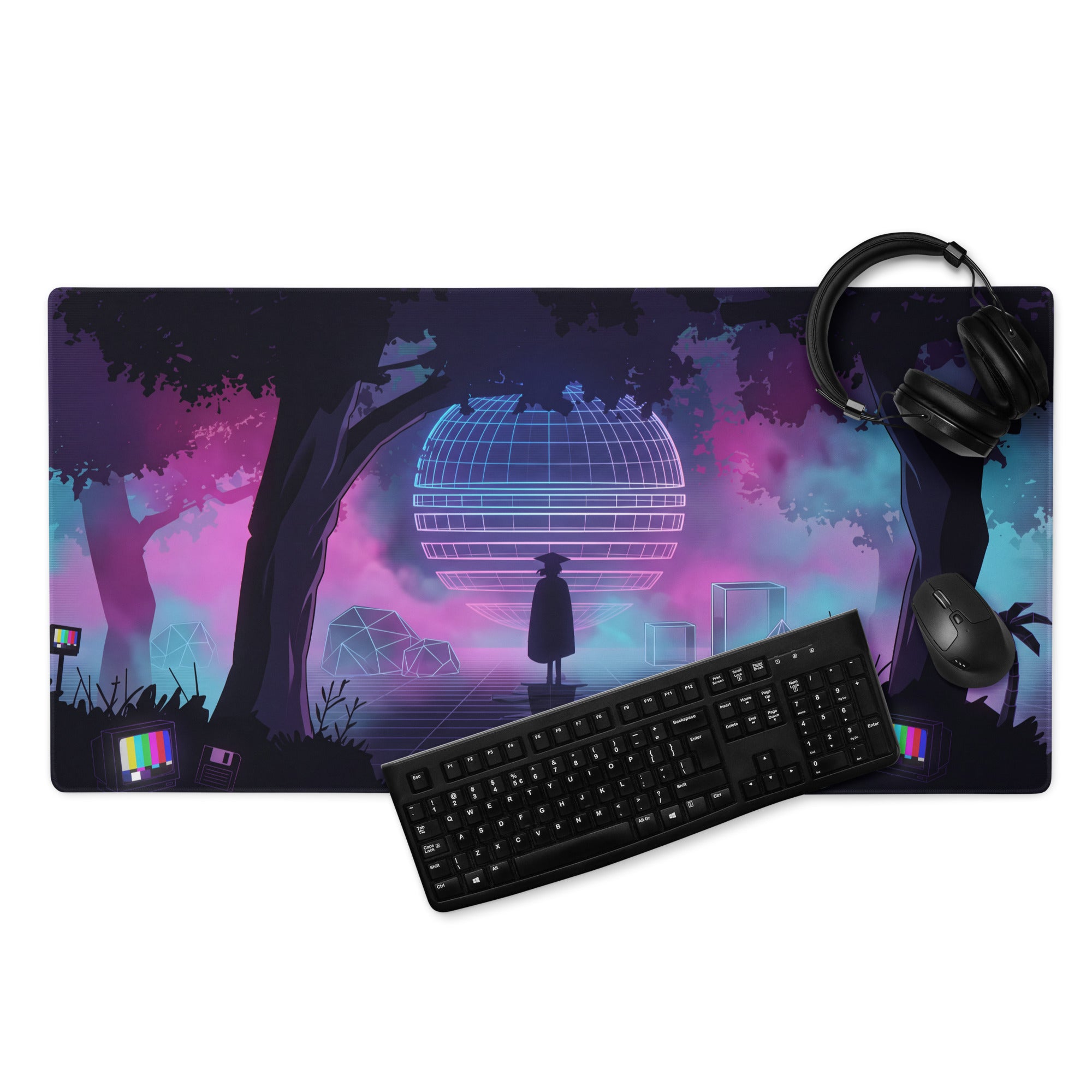 Vaporwave Neon Night Mouse Pad - Mouse Pad Neon Purple Pink Blue Gaming Desk Vaporwave Dreamy Neon Mood Digital Art