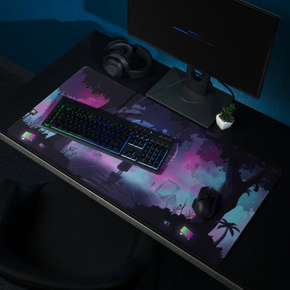 Vaporwave Neon Night Mouse Pad - Mouse Pad Neon Purple Pink Blue Gaming Desk Vaporwave Dreamy Neon Mood Digital Art